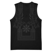 Philippines Barong Style Basketball Jersey with Polynesian Art and Leaf Motif Black Color LT03 - Polynesian Pride