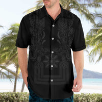Philippines Barong Style Hawaiian Shirt with Polynesian Art and Leaf Motif Black Color LT03 - Polynesian Pride