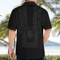 Philippines Barong Style Hawaiian Shirt with Polynesian Art and Leaf Motif Black Color LT03 - Polynesian Pride