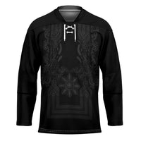 Philippines Barong Style Hockey Jersey with Polynesian Art and Leaf Motif Black Color LT03 Unisex Black - Polynesian Pride