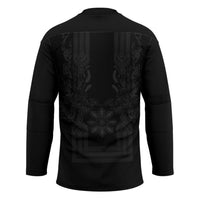 Philippines Barong Style Hockey Jersey with Polynesian Art and Leaf Motif Black Color LT03 - Polynesian Pride