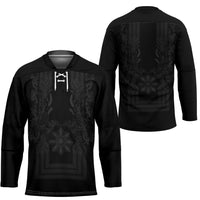 Philippines Barong Style Hockey Jersey with Polynesian Art and Leaf Motif Black Color LT03 - Polynesian Pride