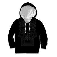 Philippines Barong Style Kid Hoodie with Polynesian Art and Leaf Motif Black Color LT03 Hoodie Black - Polynesian Pride