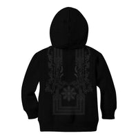 Philippines Barong Style Kid Hoodie with Polynesian Art and Leaf Motif Black Color LT03 - Polynesian Pride