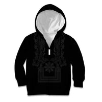 Philippines Barong Style Kid Hoodie with Polynesian Art and Leaf Motif Black Color LT03 Zip Hoodie Black - Polynesian Pride