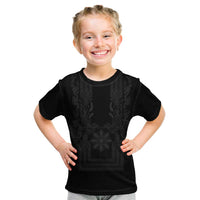 Philippines Barong Style Kid T Shirt with Polynesian Art and Leaf Motif Black Color LT03 Black - Polynesian Pride