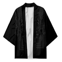 Philippines Barong Style Kimono with Polynesian Art and Leaf Motif Black Color