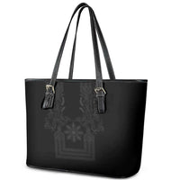 Philippines Barong Style Leather Tote Bag with Polynesian Art and Leaf Motif Black Color LT03 - Polynesian Pride