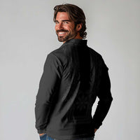 Philippines Barong Style Long Sleeve Polo Shirt with Polynesian Art and Leaf Motif Black Color LT03 - Polynesian Pride
