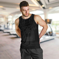 Philippines Barong Style Men Tank Top with Polynesian Art and Leaf Motif Black Color LT03 Black - Polynesian Pride