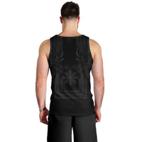 Philippines Barong Style Men Tank Top with Polynesian Art and Leaf Motif Black Color LT03 - Polynesian Pride