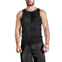 Philippines Barong Style Men Tank Top with Polynesian Art and Leaf Motif Black Color LT03 - Polynesian Pride