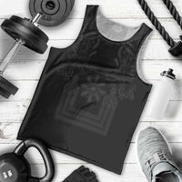 Philippines Barong Style Men Tank Top with Polynesian Art and Leaf Motif Black Color LT03 - Polynesian Pride