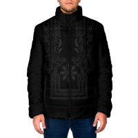 Philippines Barong Style Padded Jacket with Polynesian Art and Leaf Motif Black Color LT03 Men Black - Polynesian Pride