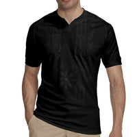 Philippines Barong Style Rugby Jersey with Polynesian Art and Leaf Motif Black Color LT03 - Polynesian Pride