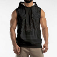 Philippines Barong Style Sleeveless Hoodie with Polynesian Art and Leaf Motif Black Color LT03 - Polynesian Pride