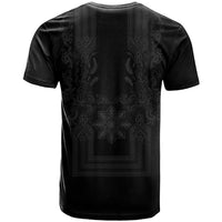 Philippines Barong Style T Shirt with Polynesian Art and Leaf Motif Black Color LT03 - Polynesian Pride
