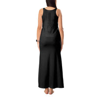 Philippines Barong Style Tank Maxi Dress with Polynesian Art and Leaf Motif Black Color LT03 - Polynesian Pride