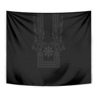 Philippines Barong Style Tapestry with Polynesian Art and Leaf Motif Black Color LT03 - Polynesian Pride