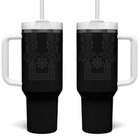 Philippines Barong Style Tumbler With Handle with Polynesian Art and Leaf Motif Black Color LT03 One Size: 40 oz Black - Polynesian Pride