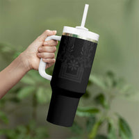 Philippines Barong Style Tumbler With Handle with Polynesian Art and Leaf Motif Black Color LT03 - Polynesian Pride