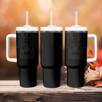 Philippines Barong Style Tumbler With Handle with Polynesian Art and Leaf Motif Black Color LT03 - Polynesian Pride