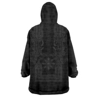 Philippines Barong Style Wearable Blanket Hoodie with Polynesian Art and Leaf Motif Black Color LT03 - Polynesian Pride