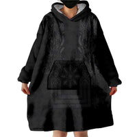 Philippines Barong Style Wearable Blanket Hoodie with Polynesian Art and Leaf Motif Black Color LT03 - Polynesian Pride