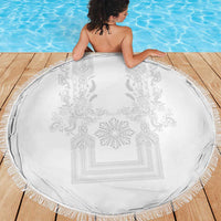 Philippines Barong Style Beach Blanket with Polynesian Art and Leaf Motif White Color LT03 - Polynesian Pride