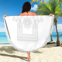 Philippines Barong Style Beach Blanket with Polynesian Art and Leaf Motif White Color LT03 - Polynesian Pride