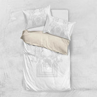 Philippines Barong Style Bedding Set with Polynesian Art and Leaf Motif White Color LT03 US Twin 172cm x 218cm White - Polynesian Pride