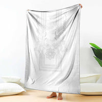 Philippines Barong Style Blanket with Polynesian Art and Leaf Motif White Color LT03 - Polynesian Pride
