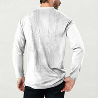 Philippines Barong Style Button Sweatshirt with Polynesian Art and Leaf Motif White Color LT03 - Polynesian Pride