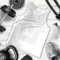 Philippines Barong Style Men Tank Top with Polynesian Art and Leaf Motif White Color LT03 - Polynesian Pride
