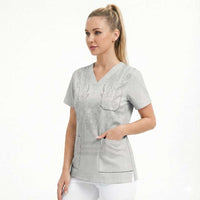 Philippines Barong Style Scrub Top with Polynesian Art and Leaf Motif White Color LT03 - Polynesian Pride