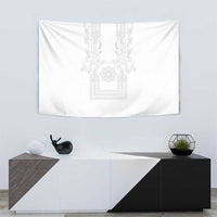 Philippines Barong Style Tapestry with Polynesian Art and Leaf Motif White Color LT03 - Polynesian Pride