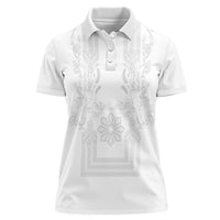 Philippines Barong Style Women Polo Shirt with Polynesian Art and Leaf Motif White Color LT03 Female White - Polynesian Pride