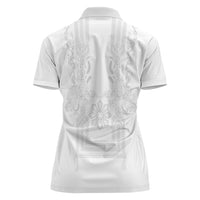 Philippines Barong Style Women Polo Shirt with Polynesian Art and Leaf Motif White Color LT03 - Polynesian Pride