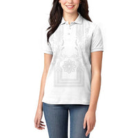 Philippines Barong Style Women Polo Shirt with Polynesian Art and Leaf Motif White Color LT03 - Polynesian Pride