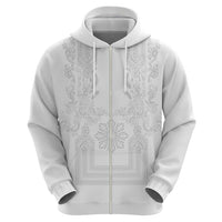 Philippines Barong Style Zip Hoodie with Polynesian Art and Leaf Motif White Color LT03 - Polynesian Pride