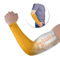 Philippines Barong Style Arm Sleeves with Polynesian Art and Leaf Motif Yellow Color LT03 Set of 2 Yellow - Polynesian Pride