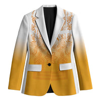 Philippines Barong Style Blazer with Polynesian Art and Leaf Motif Yellow Color LT03 Unisex Yellow - Polynesian Pride