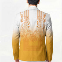 Philippines Barong Style Blazer with Polynesian Art and Leaf Motif Yellow Color LT03 - Polynesian Pride