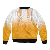 Philippines Barong Style Bomber Jacket with Polynesian Art and Leaf Motif Yellow Color LT03 - Polynesian Pride