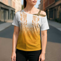 Philippines Barong Style Cross Shoulder Shirt with Polynesian Art and Leaf Motif Yellow Color LT03 - Polynesian Pride