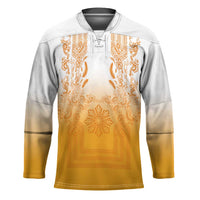 Philippines Barong Style Hockey Jersey with Polynesian Art and Leaf Motif Yellow Color LT03 Unisex Yellow - Polynesian Pride