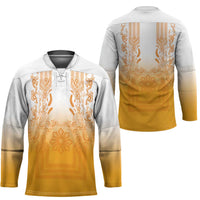 Philippines Barong Style Hockey Jersey with Polynesian Art and Leaf Motif Yellow Color LT03 - Polynesian Pride
