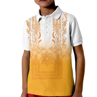 Philippines Barong Style Kid Polo Shirt with Polynesian Art and Leaf Motif Yellow Color LT03 Kid Yellow - Polynesian Pride