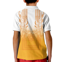 Philippines Barong Style Kid Polo Shirt with Polynesian Art and Leaf Motif Yellow Color LT03 - Polynesian Pride