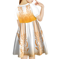 Philippines Barong Style Kid Short Sleeve Dress with Polynesian Art and Leaf Motif Yellow Color LT03 - Polynesian Pride